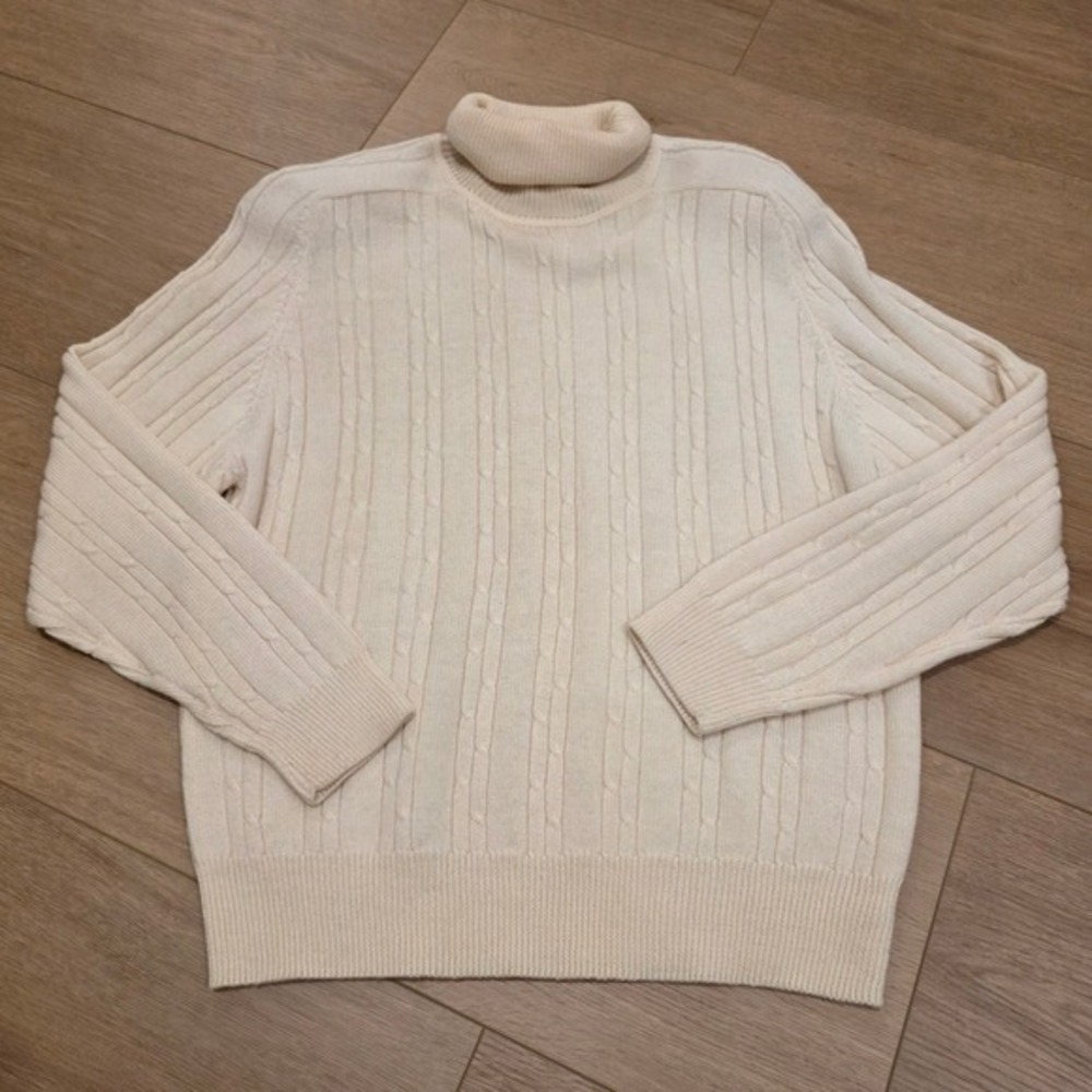 VTG Liz Claiborne Sweater Size S Cream Cable Knit Turtleneck Wool Cashmere Blend